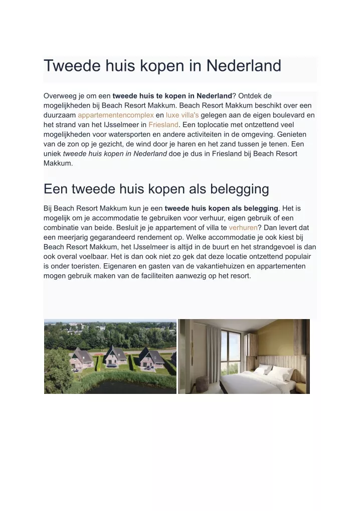 tweede huis kopen in nederland