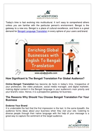 Choose Bengali Translation For Your Business