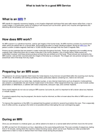 What to look for in a good MRI Service