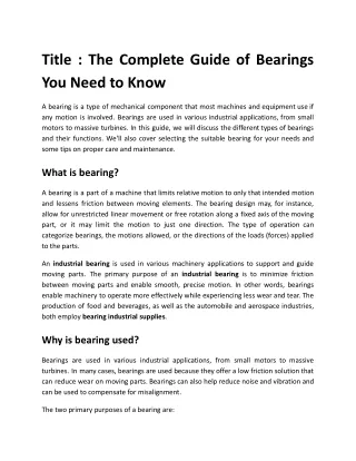 The Complete Guide of Bearings You Need to Know