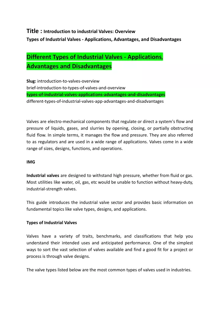 title introduction to industrial valves overview