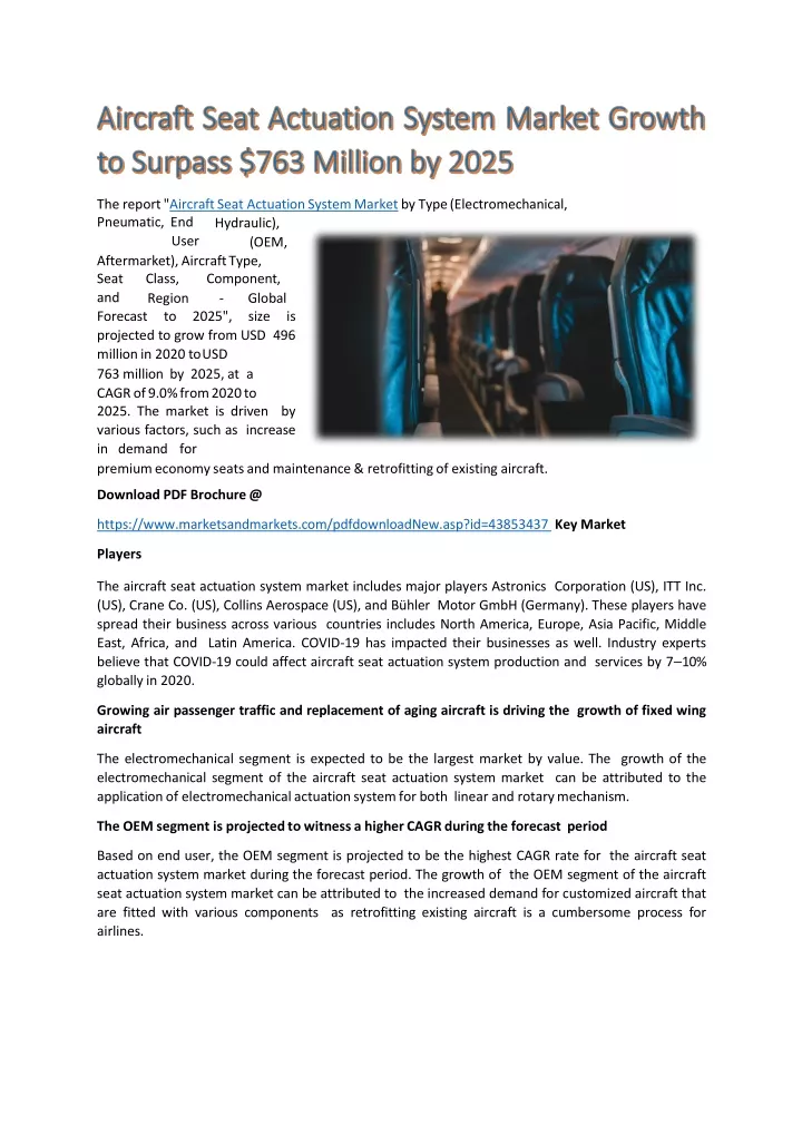 the report aircraft seat actuation system market