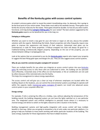 benefits of the kentucky gates with access