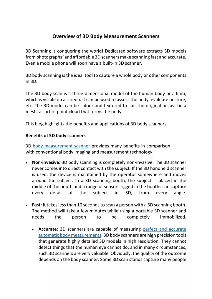 overview of 3d body measurement scanners