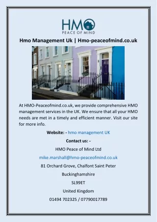 Hmo Management Uk  Hmo-peaceofmind.co.uk