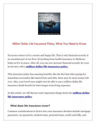Million Dollar Life Insurance Policy: What You Need to Know