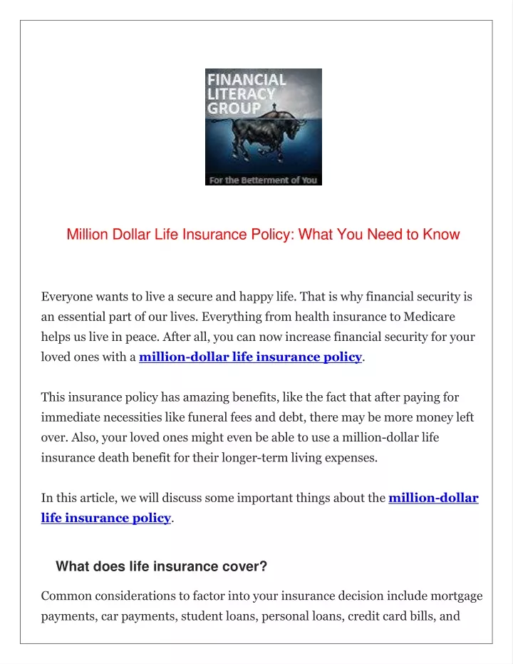 million dollar life insurance policy what