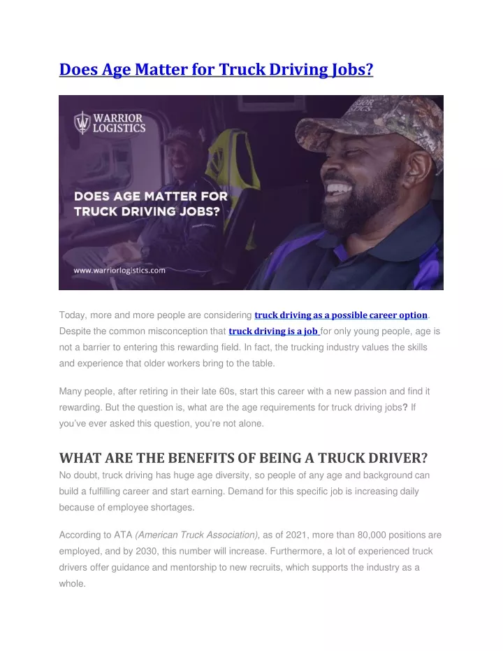 does age matter for truck driving jobs