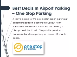 Best Deals In Airport Parking – One Stop Parking