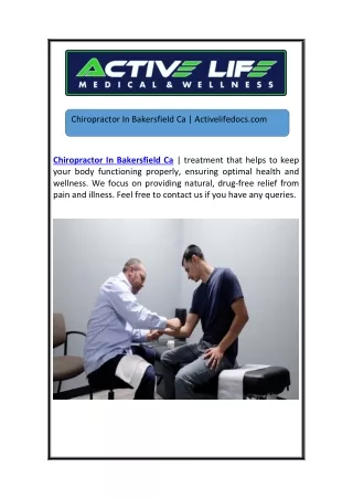 Chiropractor In Bakersfield Ca | Activelifedocs.com