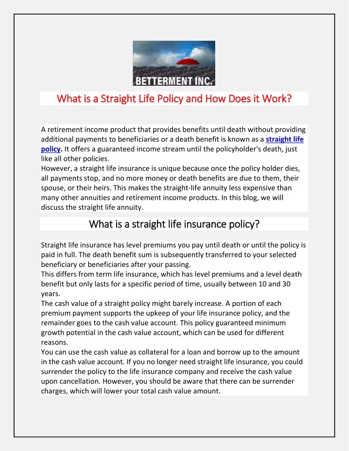 PPT What is a Straight Life Policy and How Does it Work? PowerPoint