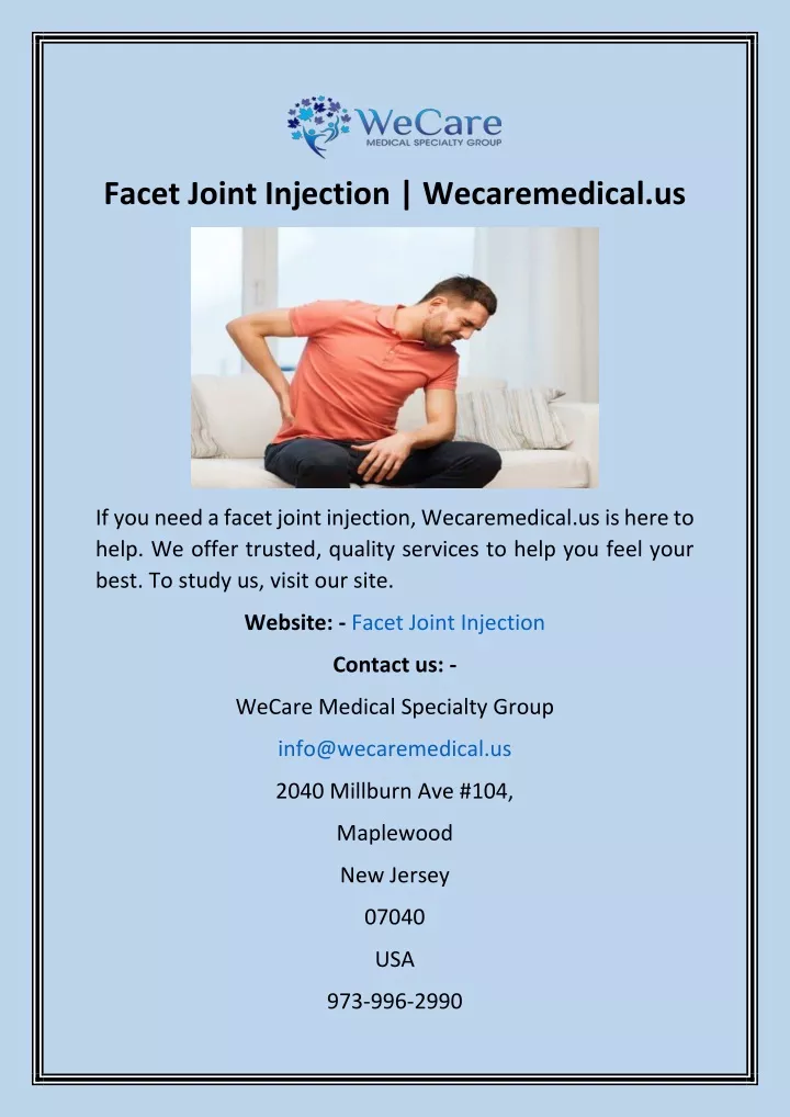 facet joint injection wecaremedical us