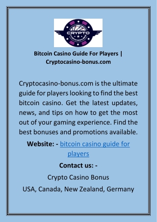 Bitcoin Casino Guide For Players  Cryptocasino-bonus