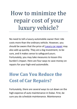 How to minimize the repair cost of your luxury vehicle