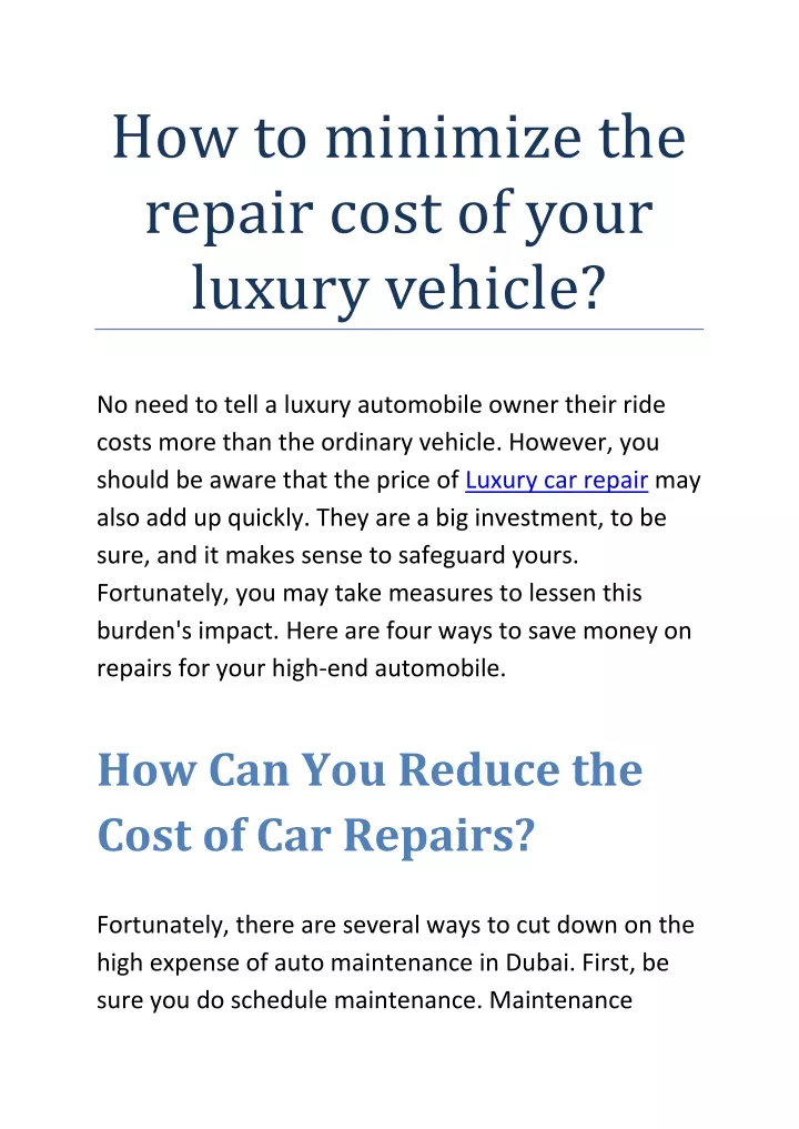 how to minimize the repair cost of your luxury