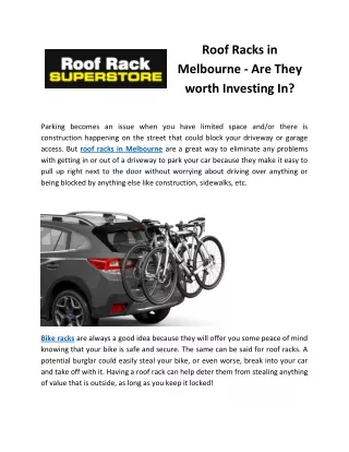 Roof Racks in Melbourne - Are They worth Investing In