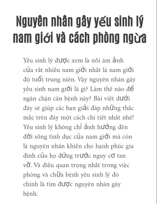 NGUYÊN NHÂN YẾU SINH LÝ NAM GIỚI VÀ CÁCH PHÒNG NGỪA