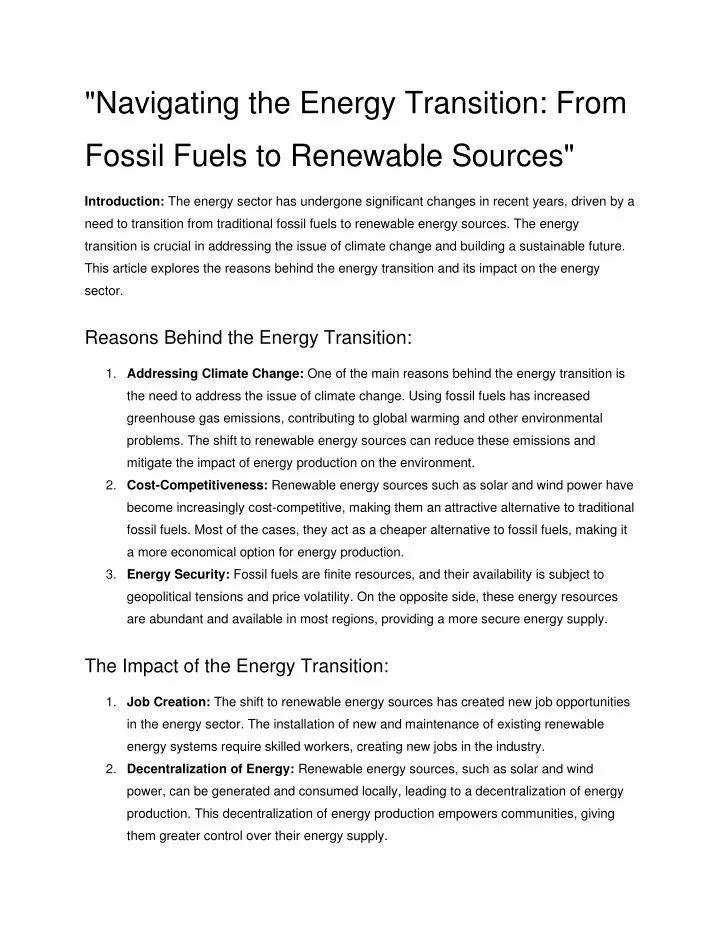 navigating the energy transition from