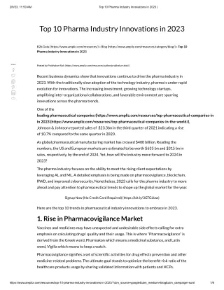Top 10 Pharma Industry Innovations in 2023