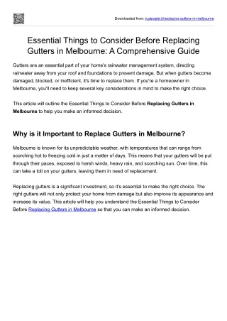 Essential Things to Consider Before Replacing Gutters in Melbourne