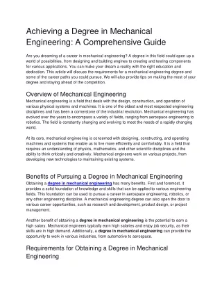 Achieving a Degree in Mechanical Engineering_ A Comprehensive Guide