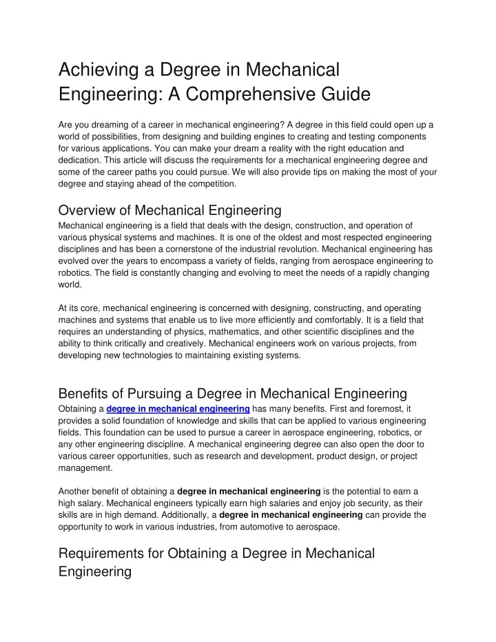 achieving a degree in mechanical engineering