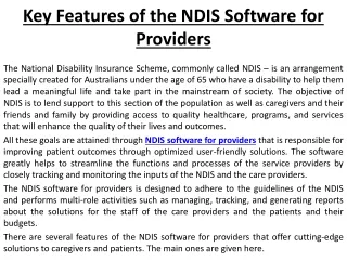 Key Features of the NDIS Software for Providers