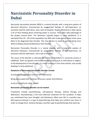 Narcissistic Personality Disorder in Dubai