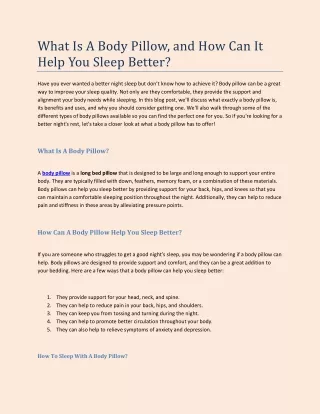 what is a body pillow and how can it help