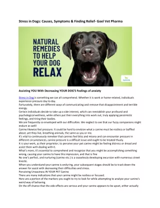 remedy for stress in dogs Goel Vet Pharma