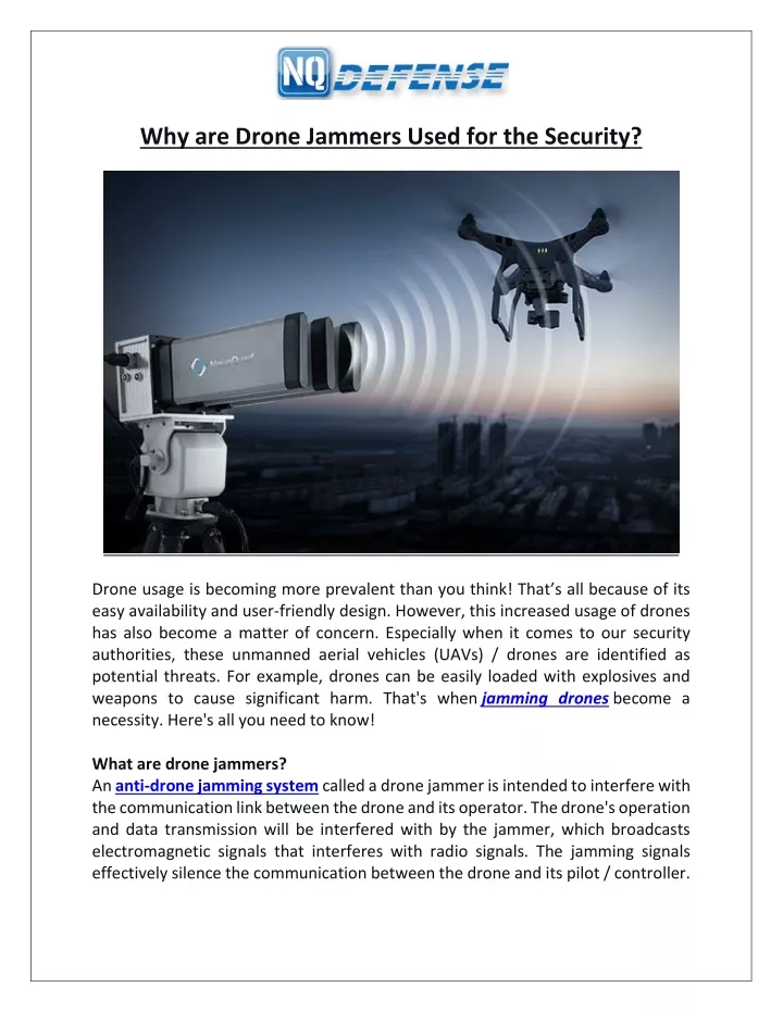 why are drone jammers used for the security