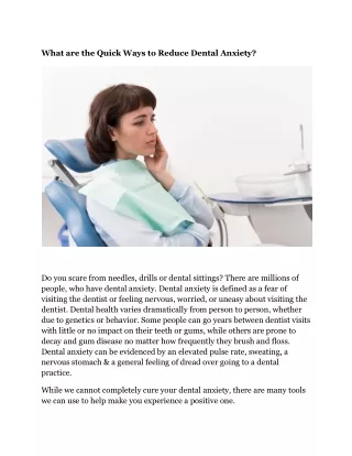 What are the Quick Ways to Reduce Dental Anxiety