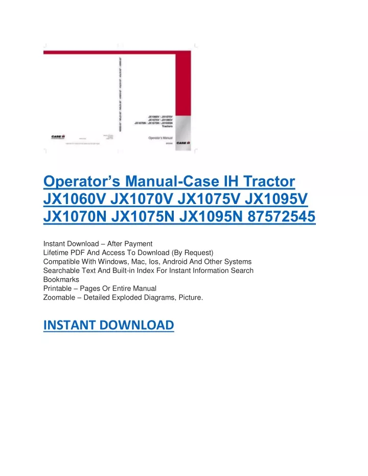 operator s manual case ih tractor jx1060v jx1070v