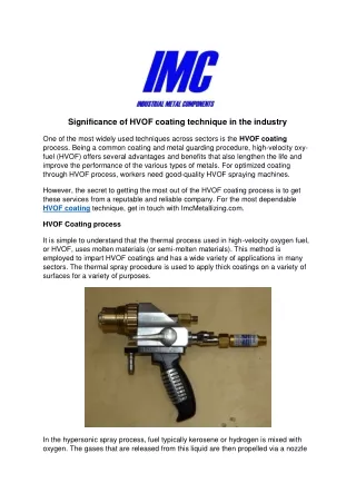 significance of hvof coating technique