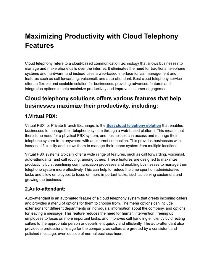maximizing productivity with cloud telephony