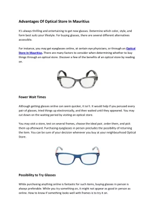 Advantages Of Optical Store In Mauritius