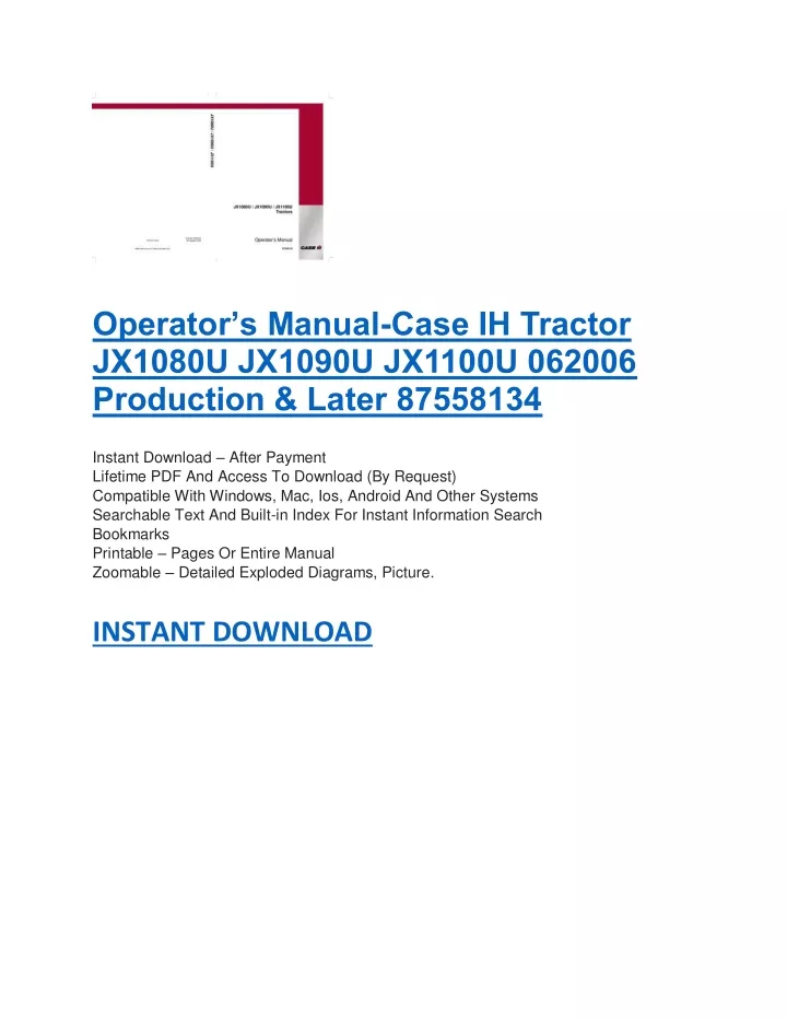 operator s manual case ih tractor jx1080u jx1090u
