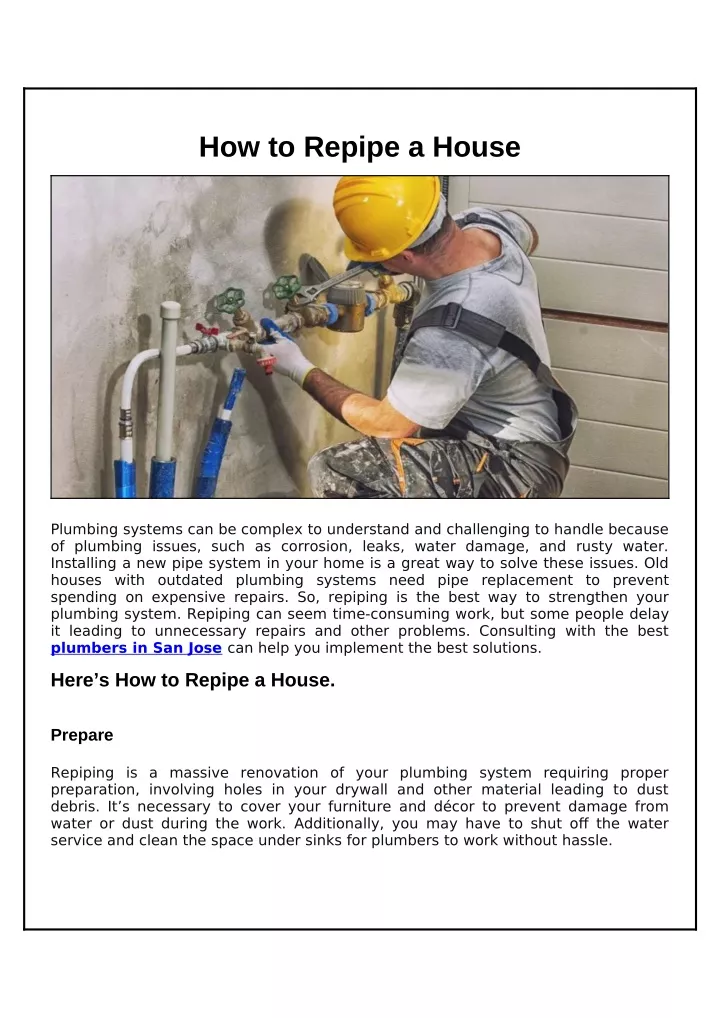 how to repipe a house