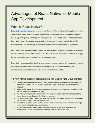 Advantages of React Native for Mobile App Development