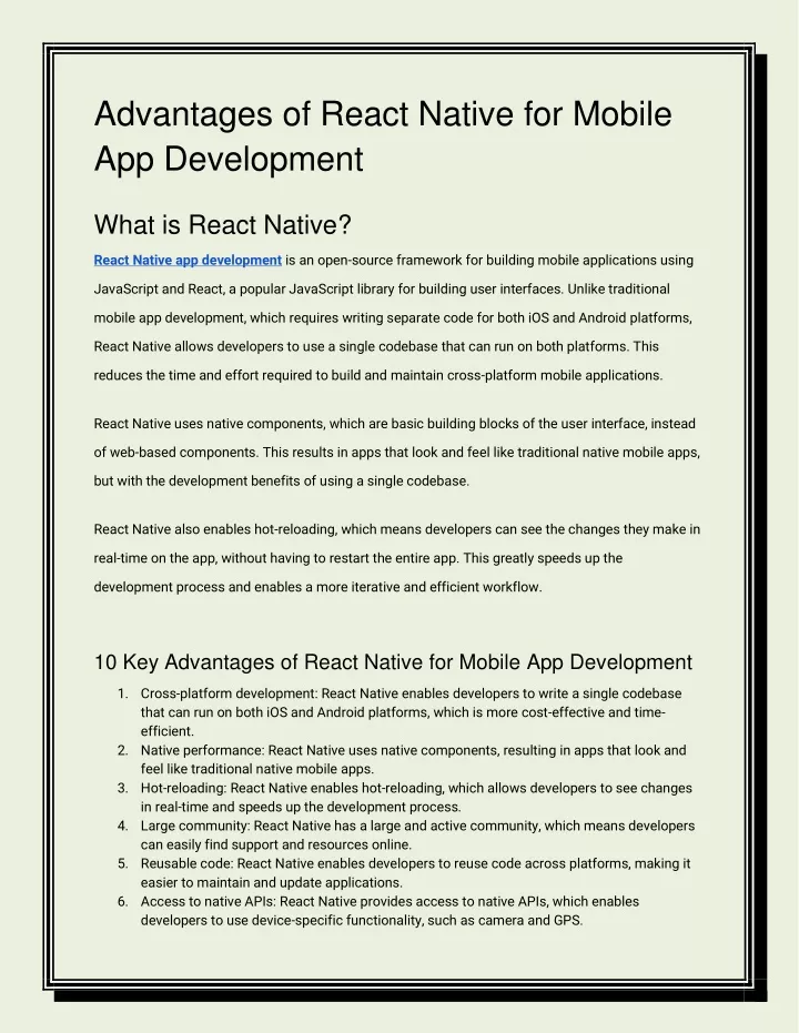 advantages of react native for mobile