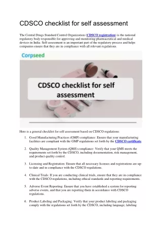 CDSCO checklist for self assessment