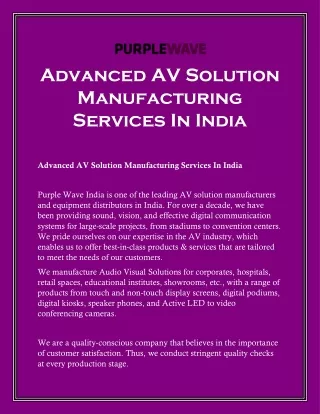 Advanced AV Solution Manufacturing Services In India