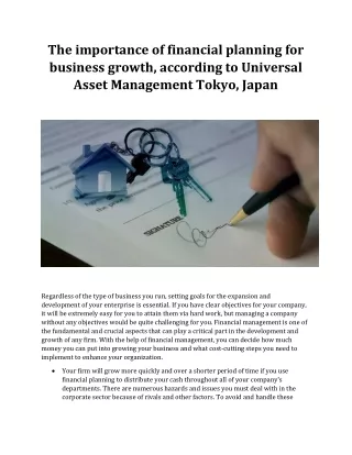 The importance of financial planning for business growth, according to Universal Asset Management Tokyo, Japan