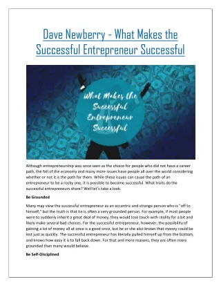 Dave Newberry - What Makes the Successful Entrepreneur Successful