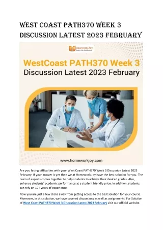 West Coast PATH370 Week 3 Discussion Latest 2023 February