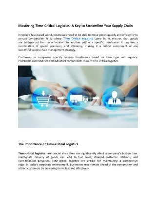 Mastering Time Critical Logistics  A Key To Streamline Your Supply Chain