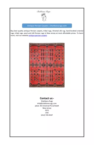 Antique Persian Carpets | Shahbanurugs.com