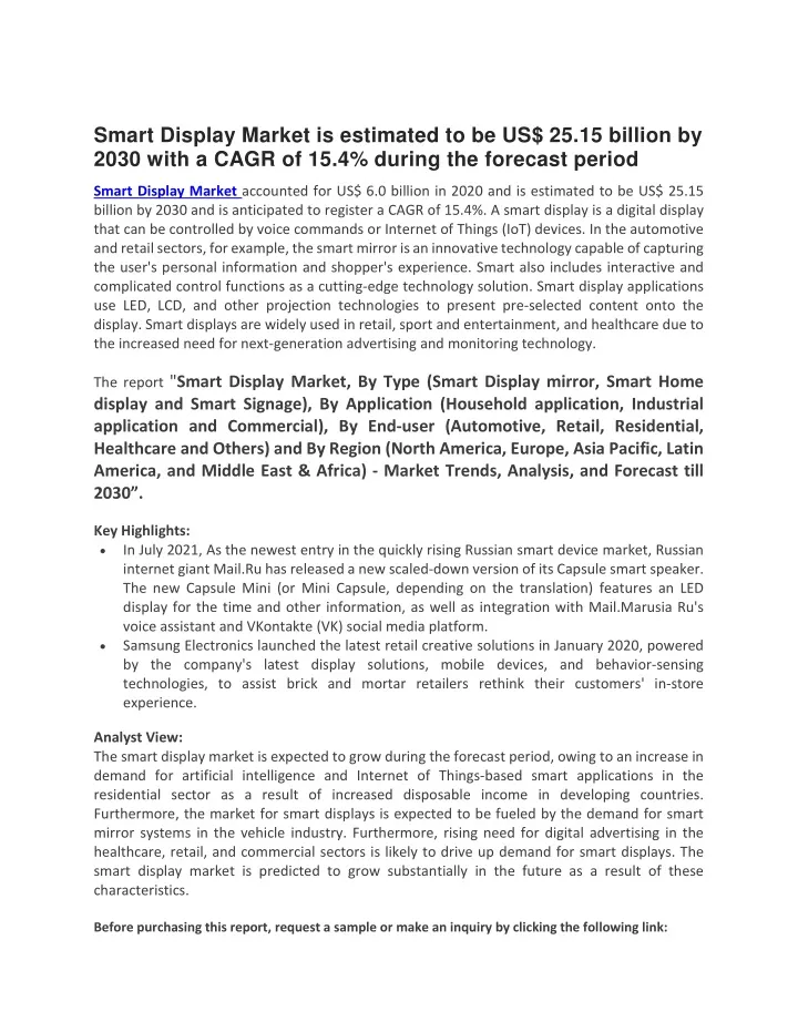 smart display market is estimated