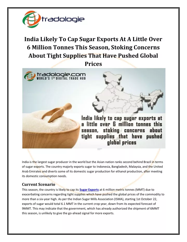 india likely to cap sugar exports at a little