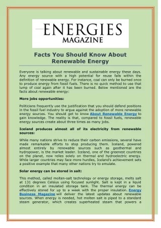 Facts You Should Know About Renewable Energy